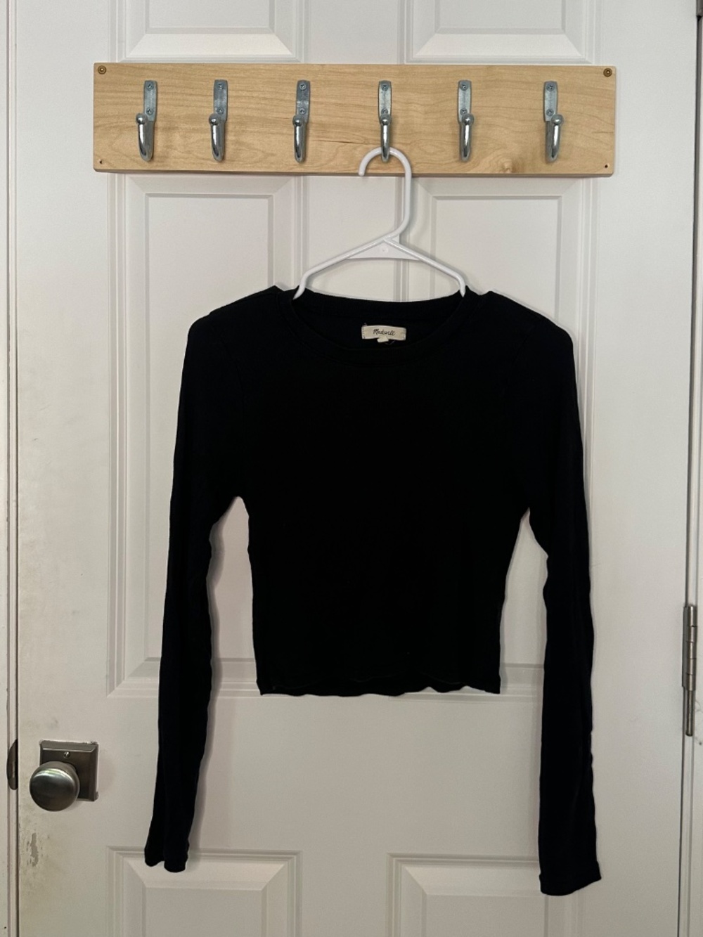 Madewell Black Ribbed Long Sleeve Cropped